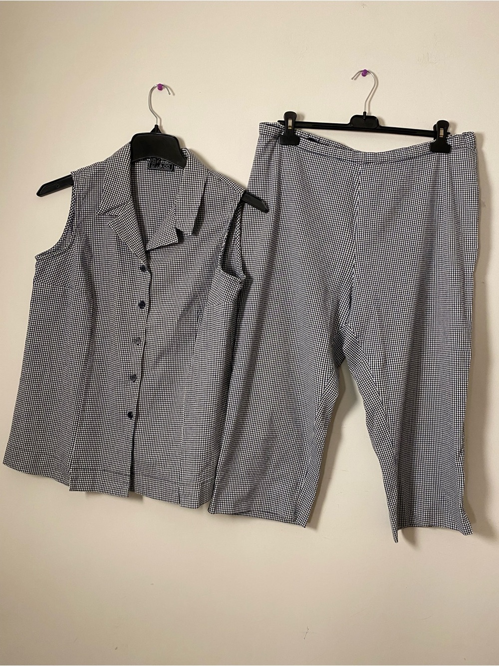 Sleeveless Button Front Top & Pants Set in Black and White Houndstooth
